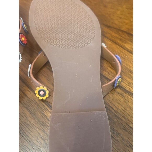 TORY BURCH Margierite Leather Flower Accents Flip Flop  Flat Thongs Sandals sz 6 - Picture 8 of 8